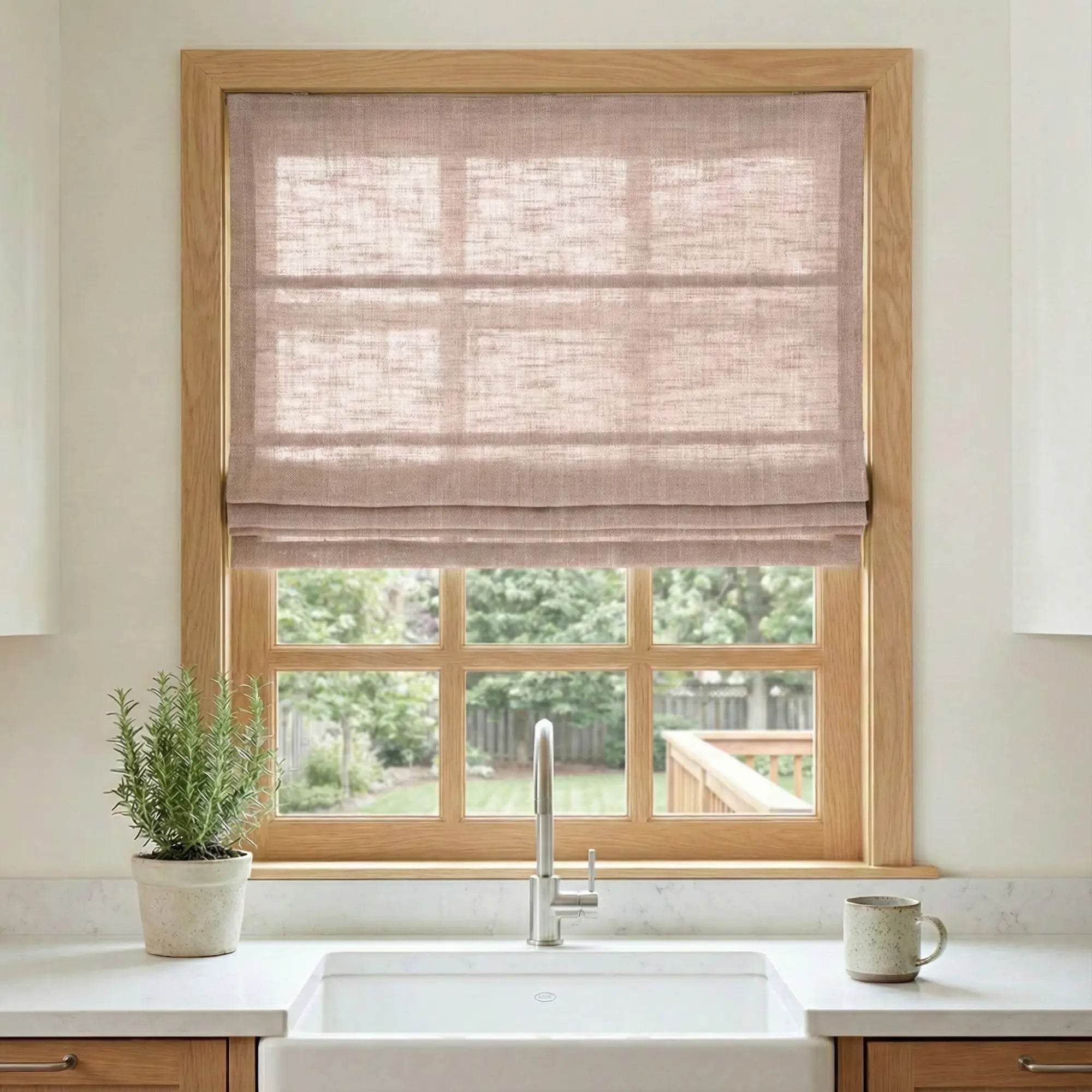 Custom Semi-Blackout Pink Roman Shades-DRAPERYUSA