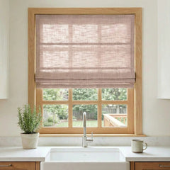 Custom Semi-Blackout Pink Roman Shades-DRAPERYUSA