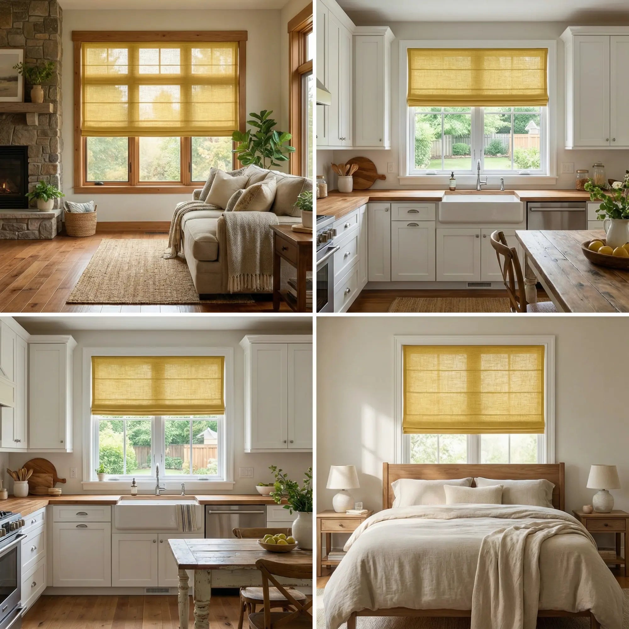 Custom Semi-Blackout Mustard Yellow Roman Shades-DRAPERYUSA