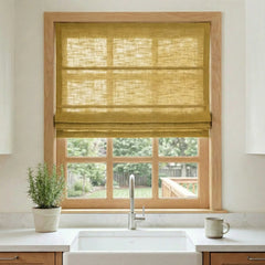 Custom Semi-Blackout Mustard Yellow Roman Shades-DRAPERYUSA