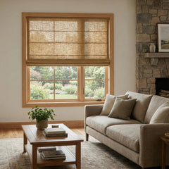 Custom Semi-Blackout Camel Roman Shades-DRAPERYUSA