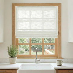 Custom Semi-Blackout Ivory White Roman Shades-DRAPERYUSA