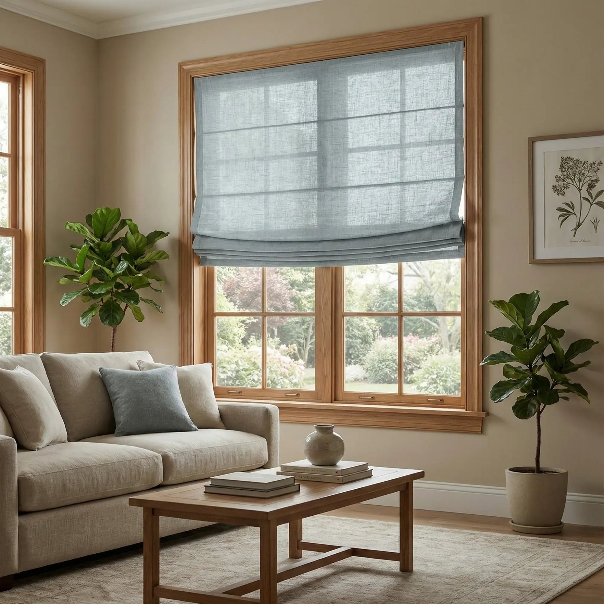 Custom Semi-Blackout Light Blue Gray Roman Shades-DRAPERYUSA