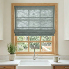 Custom Semi-Blackout Light Blue Gray Roman Shades-DRAPERYUSA