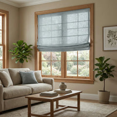 Custom Semi-Blackout Light Blue Gray Roman Shades-DRAPERYUSA