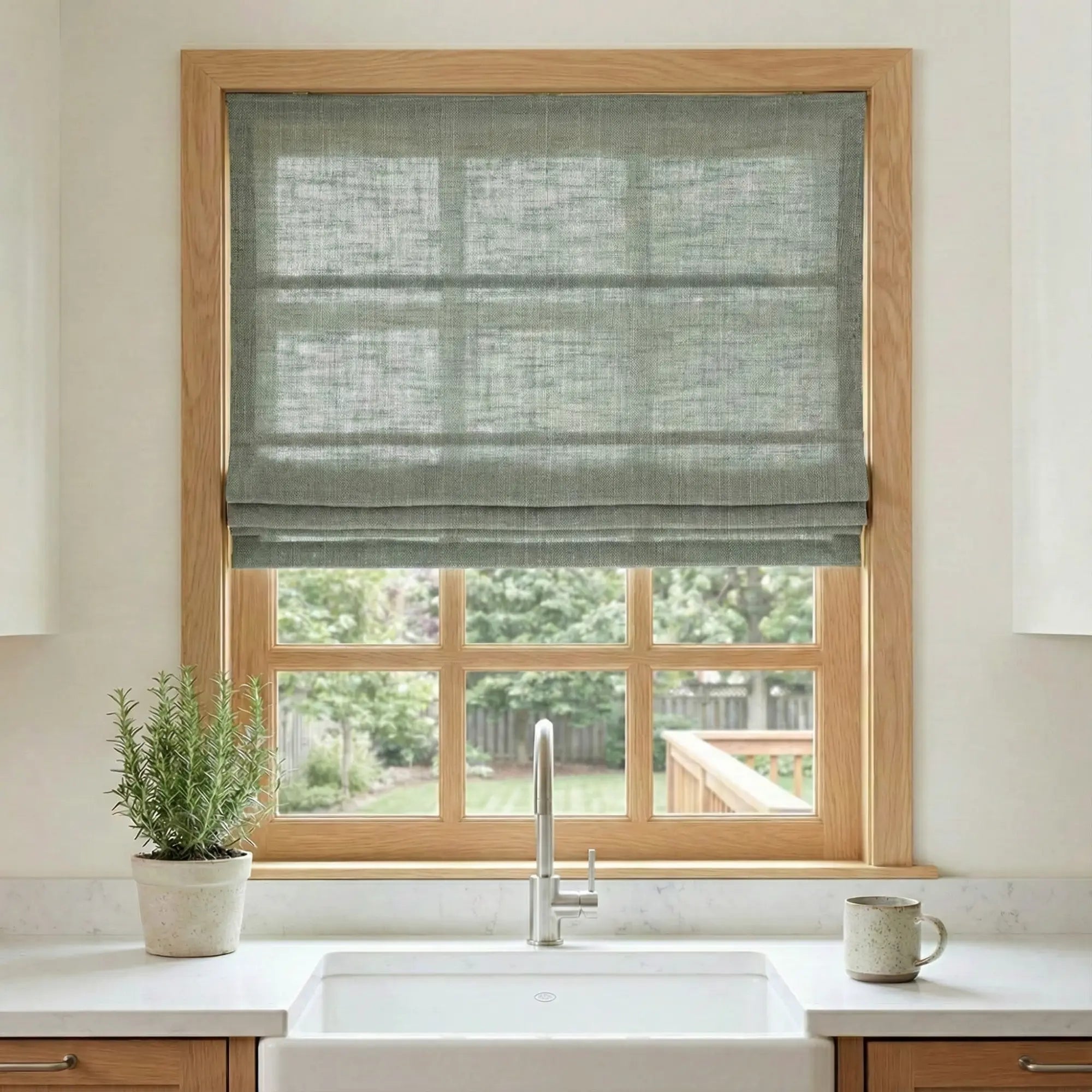 Custom Semi-Blackout Blue Gray Roman Shades-DRAPERYUSA