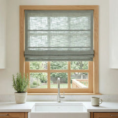 Custom Semi-Blackout Blue Gray Roman Shades-DRAPERYUSA