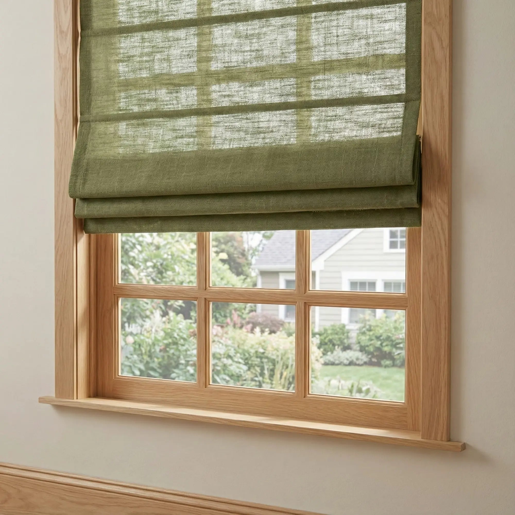 Custom Semi-Blackout Olive Green Roman Shades-DRAPERYUSA