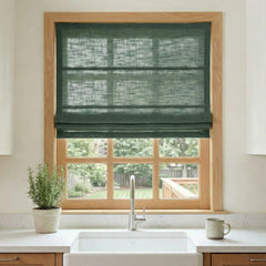 Custom Semi-Blackout Dark Green Roman Shades-DRAPERYUSA