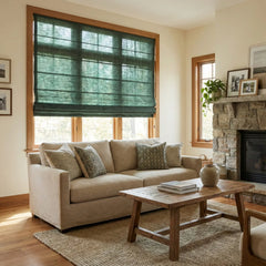 Custom Semi-Blackout Dark Green Roman Shades-DRAPERYUSA