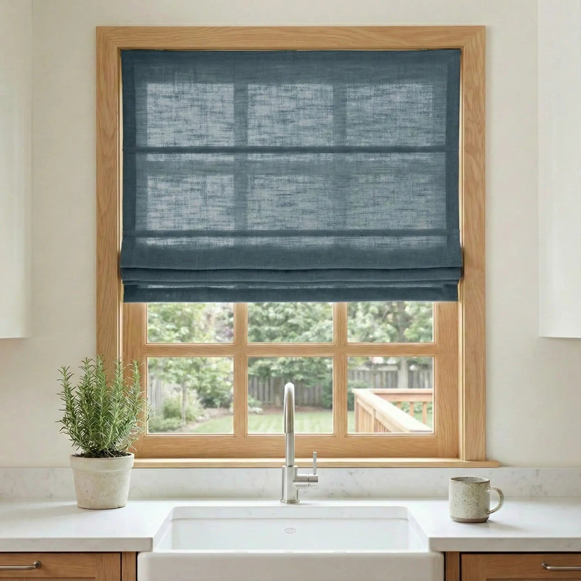 Custom Semi-Blackout Slate Blue Roman Shades-DRAPERYUSA