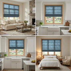 Custom Semi-Blackout Slate Blue Roman Shades-DRAPERYUSA
