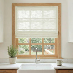 Custom Semi-Blackout Off White Roman Shades-DRAPERYUSA