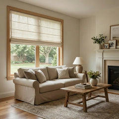 Custom Semi-Blackout Off White Roman Shades-DRAPERYUSA