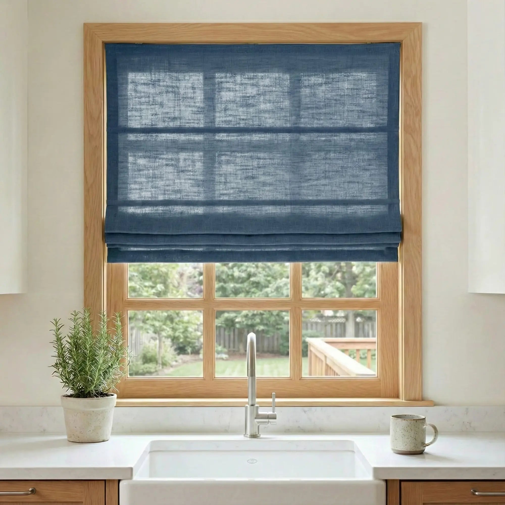 Custom Semi-Blackout Navy Blue Roman Shades-DRAPERYUSA