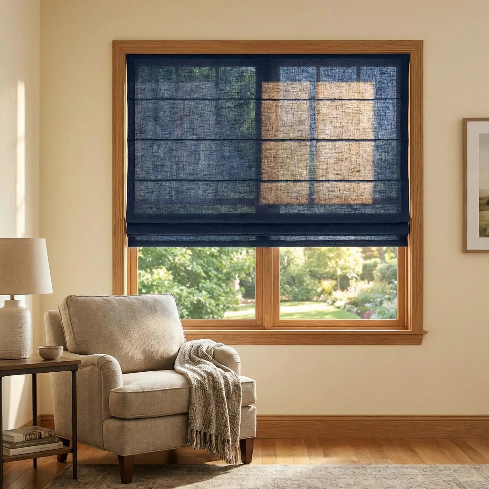 Custom Semi-Blackout Midnight Blue Roman Shades-DRAPERYUSA