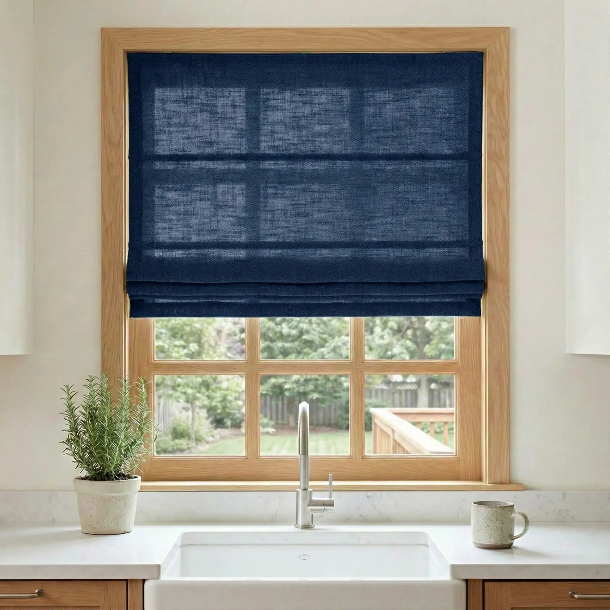 Custom Semi-Blackout Midnight Blue Roman Shades-DRAPERYUSA