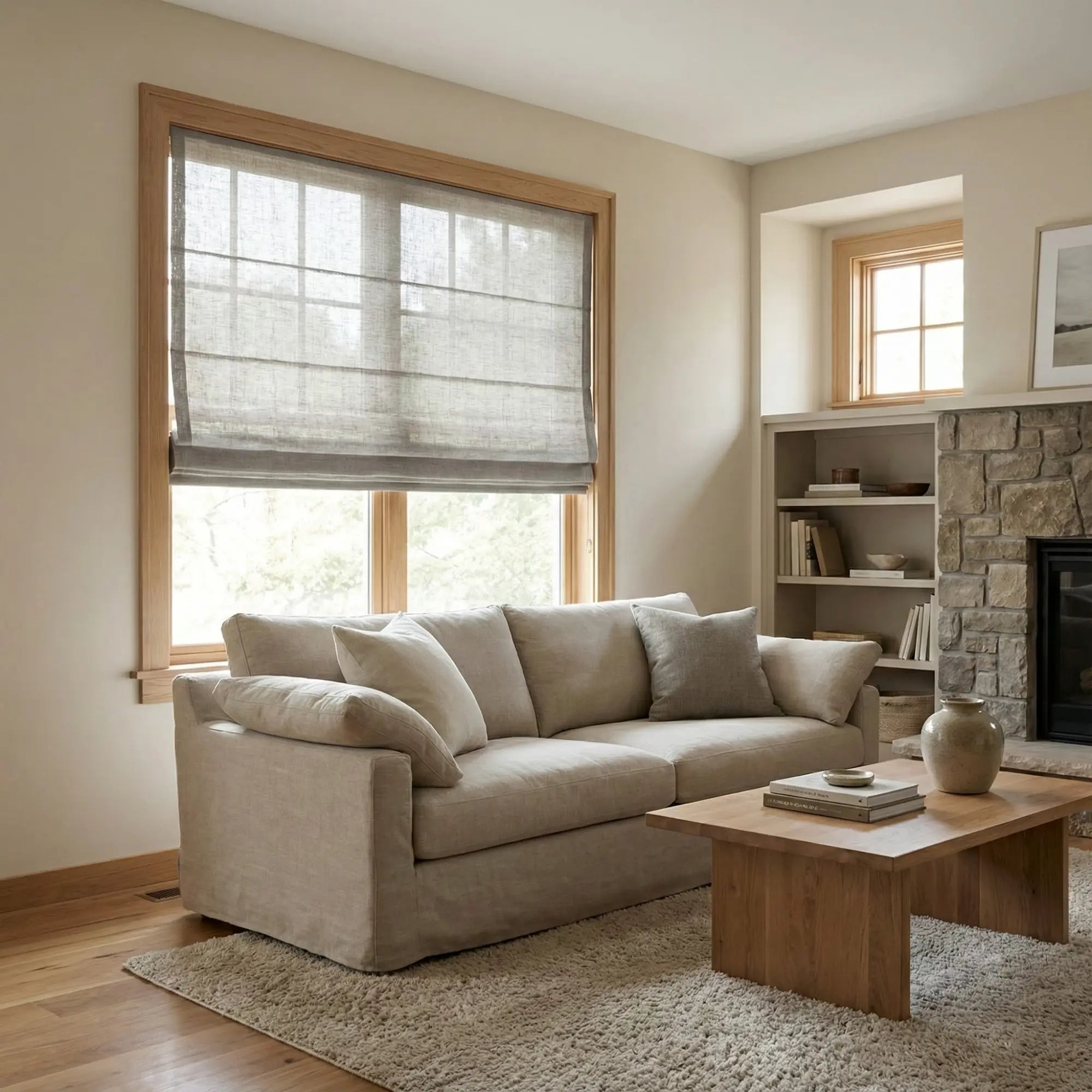 Custom Semi-Blackout Light Gray Roman Shades-DRAPERYUSA