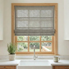 Custom Semi-Blackout Light Gray Roman Shades-DRAPERYUSA