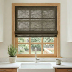 Custom Semi-Blackout Dark Charcoal Roman Shades-DRAPERYUSA