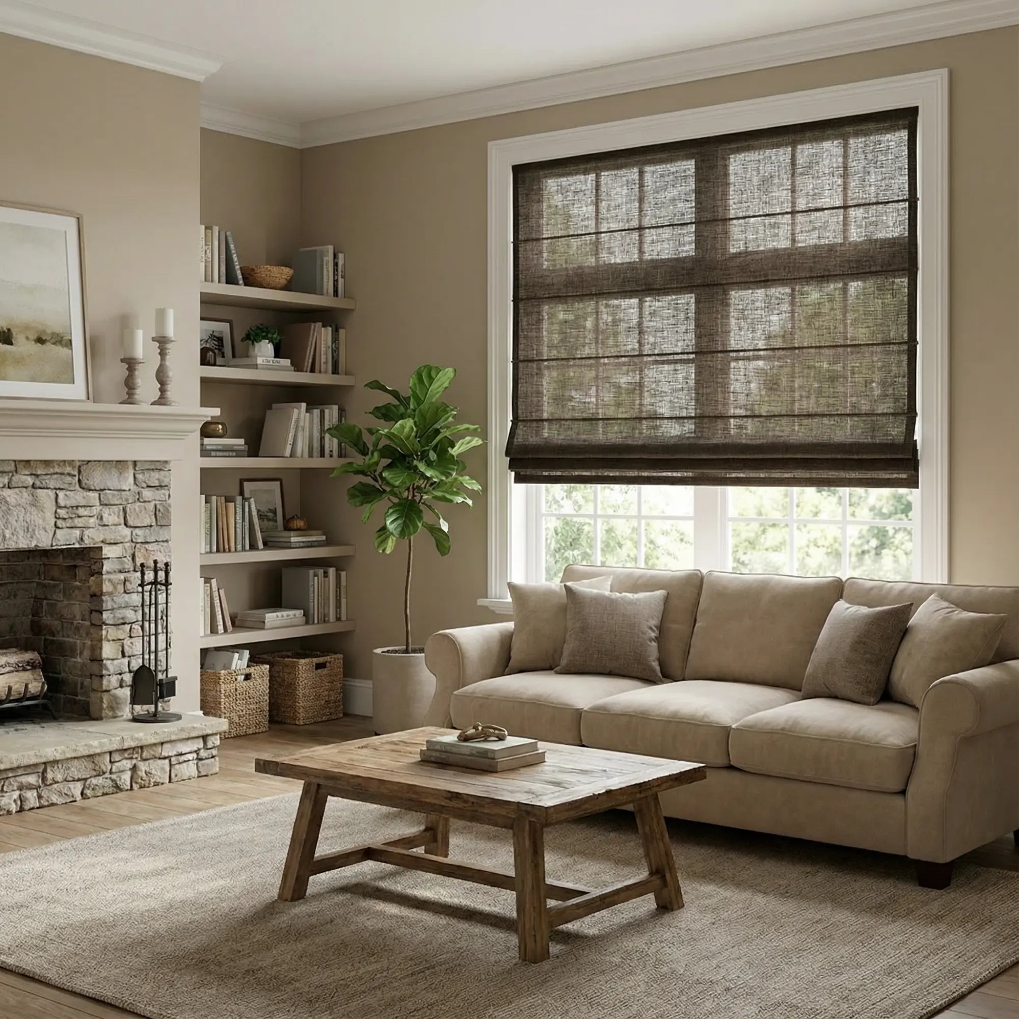 Custom Semi-Blackout Black Brown Roman Shades-DRAPERYUSA