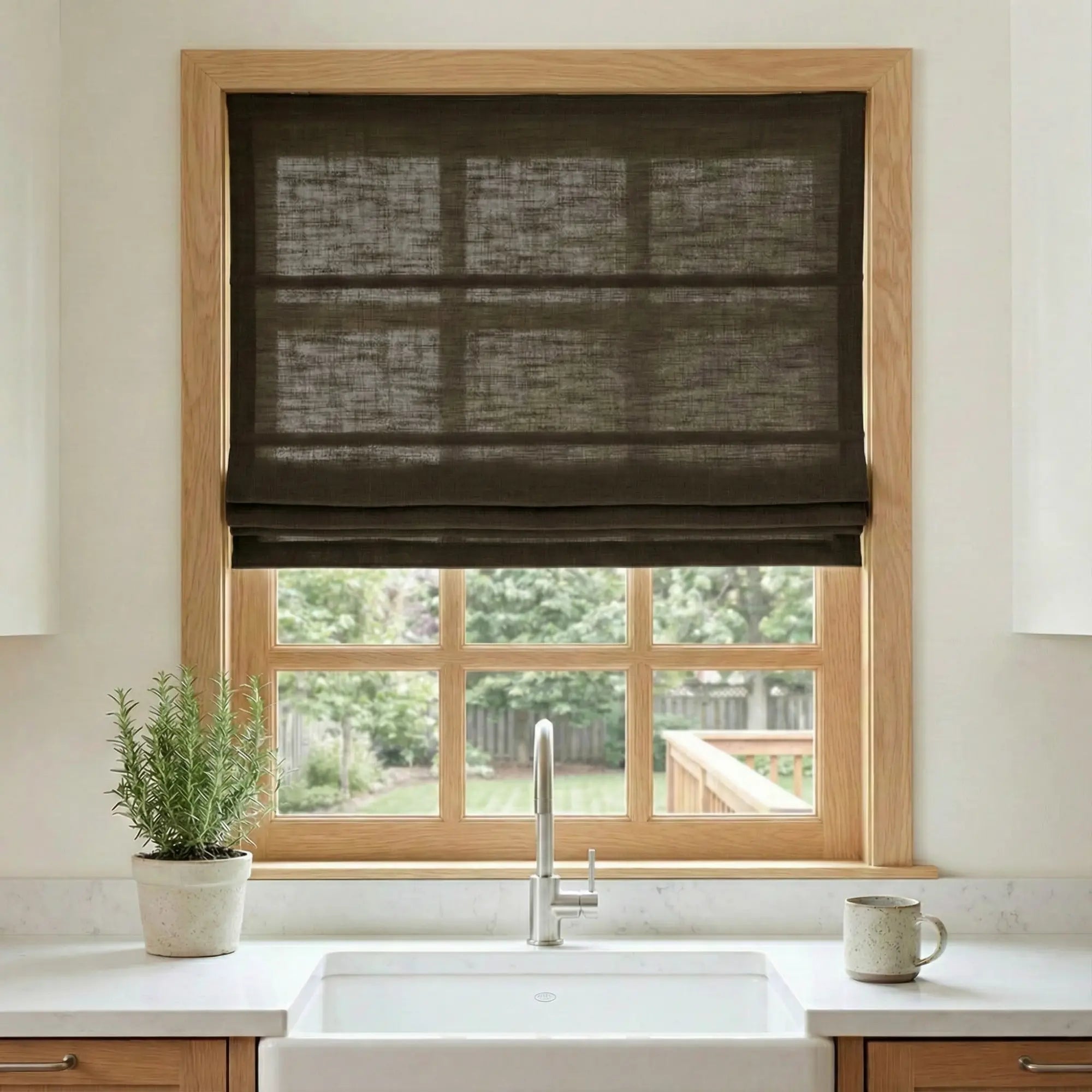 Custom Semi-Blackout Black Brown Roman Shades-DRAPERYUSA