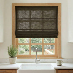 Custom Semi-Blackout Black Brown Roman Shades-DRAPERYUSA