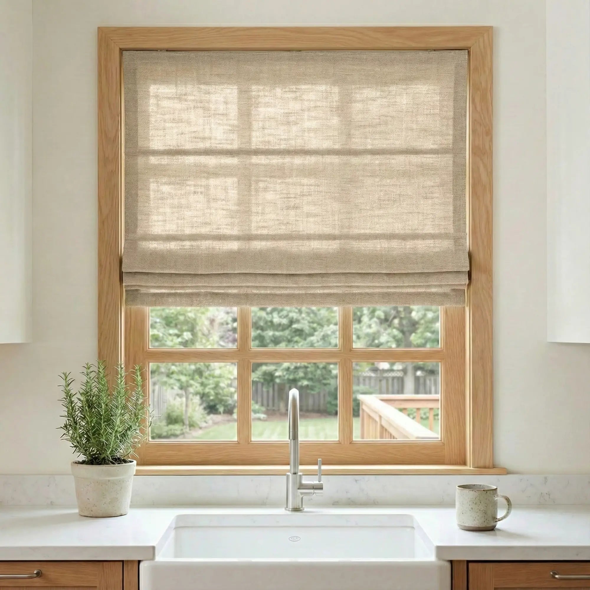 Custom Semi-Blackout Light Beige Roman Shades-DRAPERYUSA
