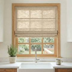 Custom Semi-Blackout Light Beige Roman Shades-DRAPERYUSA