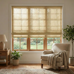 Custom Semi-Blackout Light Beige Roman Shades-DRAPERYUSA