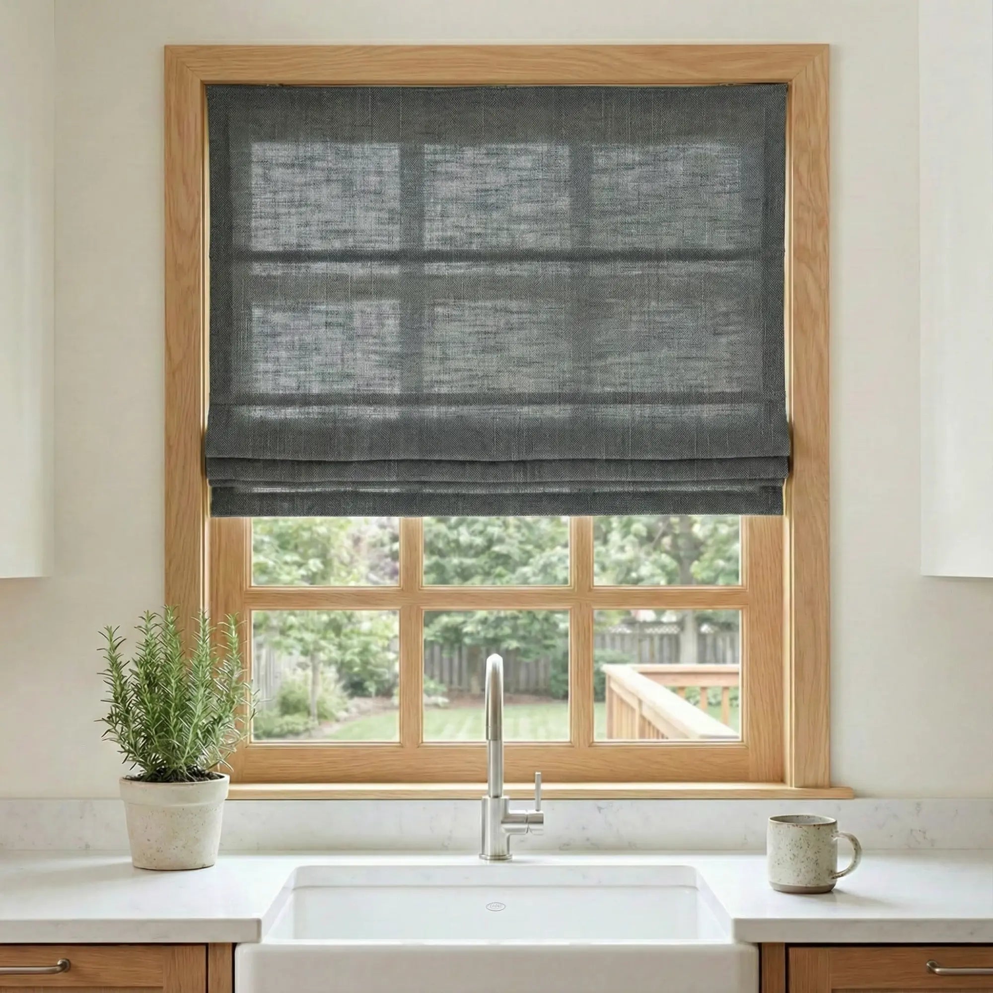 Custom Semi-Blackout Dark Brown Gray Roman Shades-DRAPERYUSA