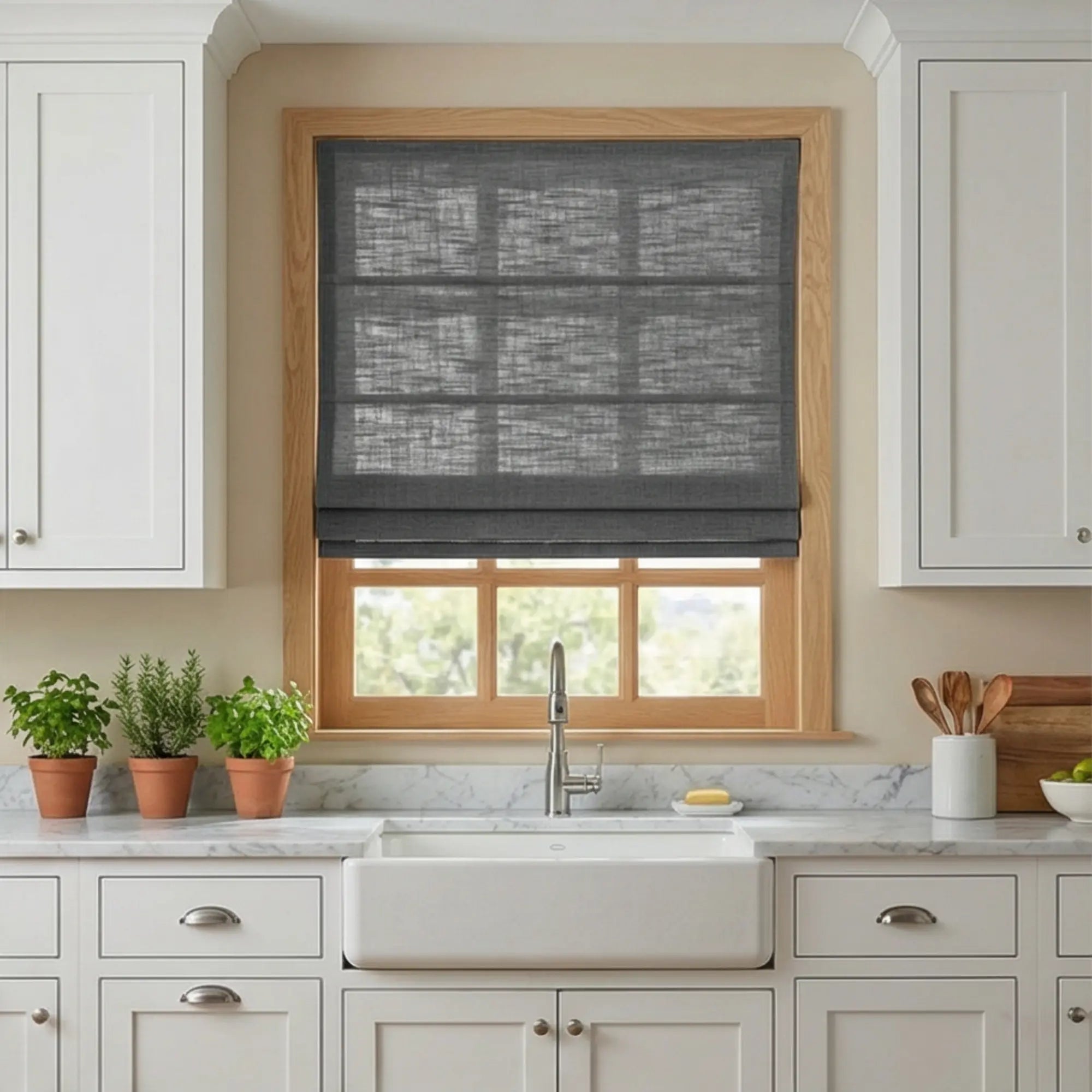 Custom Semi-Blackout Dark Brown Gray Roman Shades-DRAPERYUSA