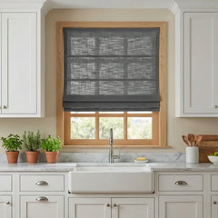 Custom Semi-Blackout Dark Brown Gray Roman Shades-DRAPERYUSA