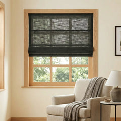 Custom Semi-Blackout Olive Black Roman Shades-DRAPERYUSA