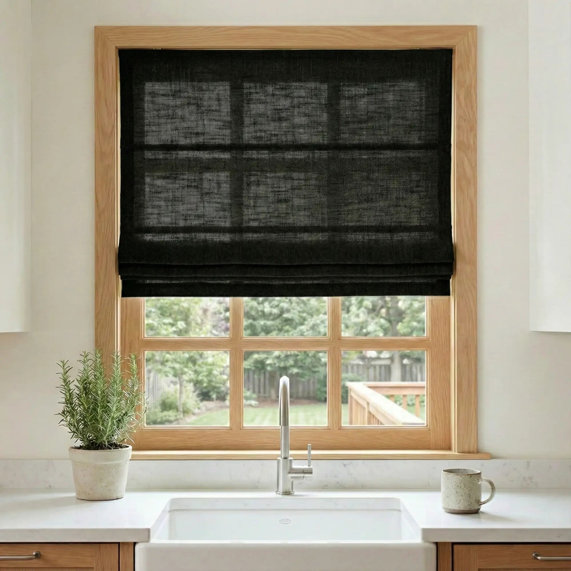 Custom Semi-Blackout Black Roman Shades-DRAPERYUSA