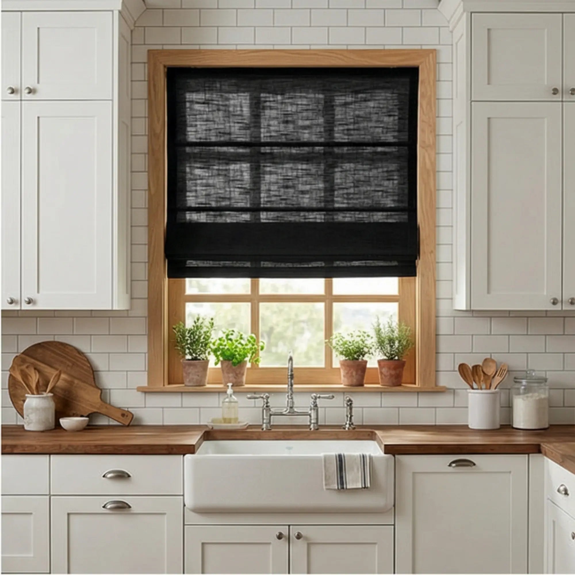 Custom Semi-Blackout Black Roman Shades-DRAPERYUSA