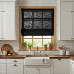Custom Semi-Blackout Black Roman Shades-DRAPERYUSA