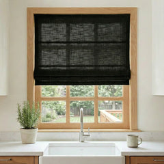 Custom Semi-Blackout Black Roman Shades-DRAPERYUSA