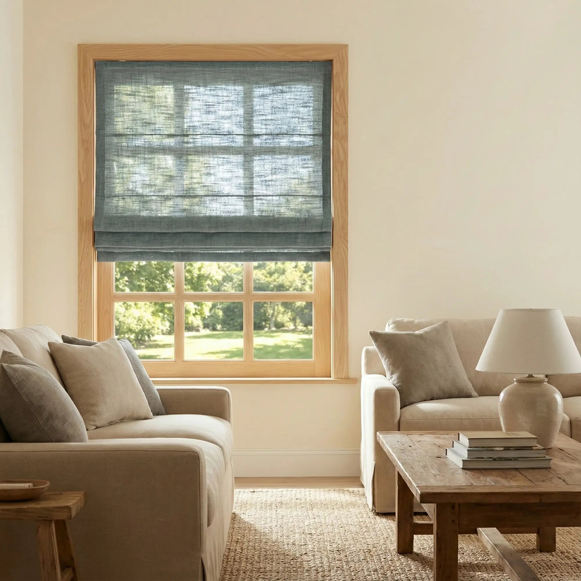 Custom Semi-Blackout Sea Green Roman Shades-DRAPERYUSA