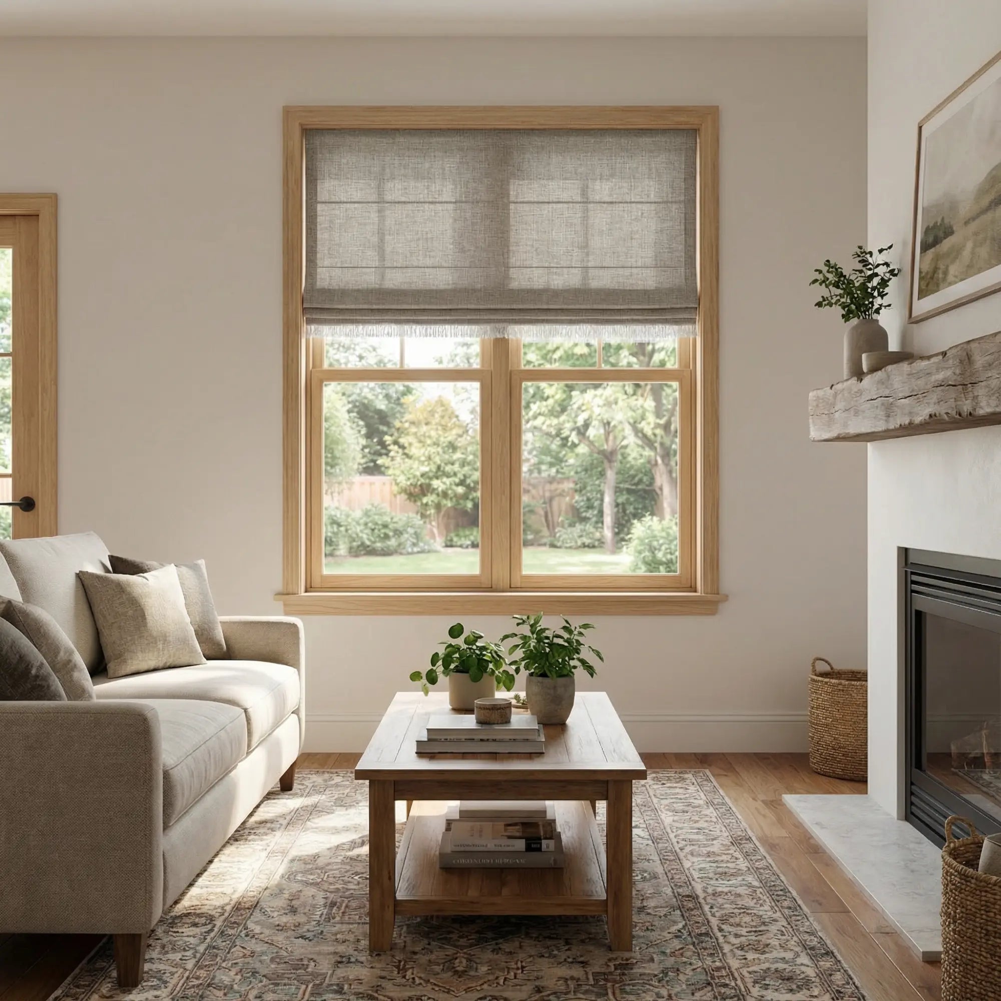 Custom Semi-Blackout Light Gray Linen Roman Shades-DRAPERYUSA