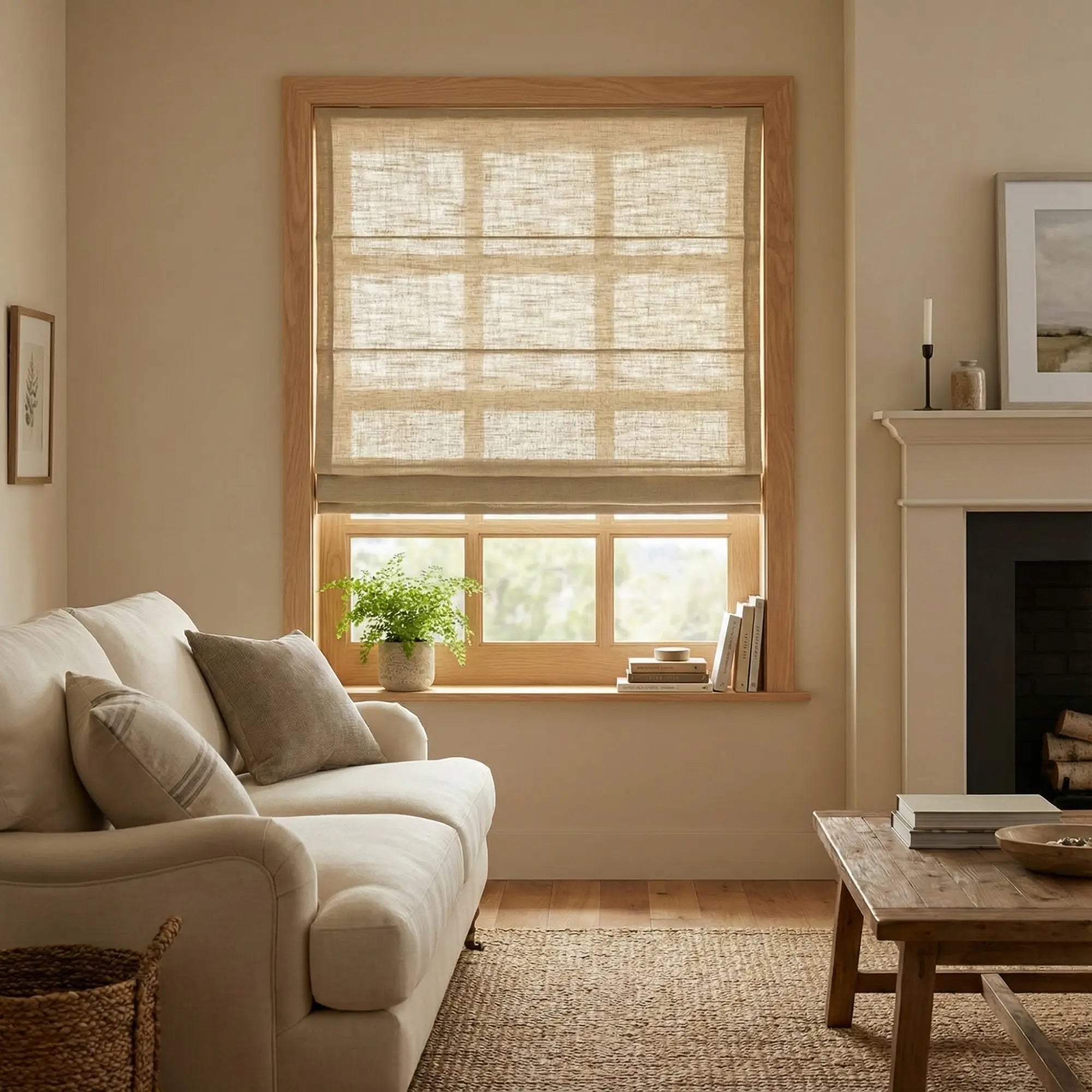 Custom Semi-Blackout Beige Roman Shades-DRAPERYUSA