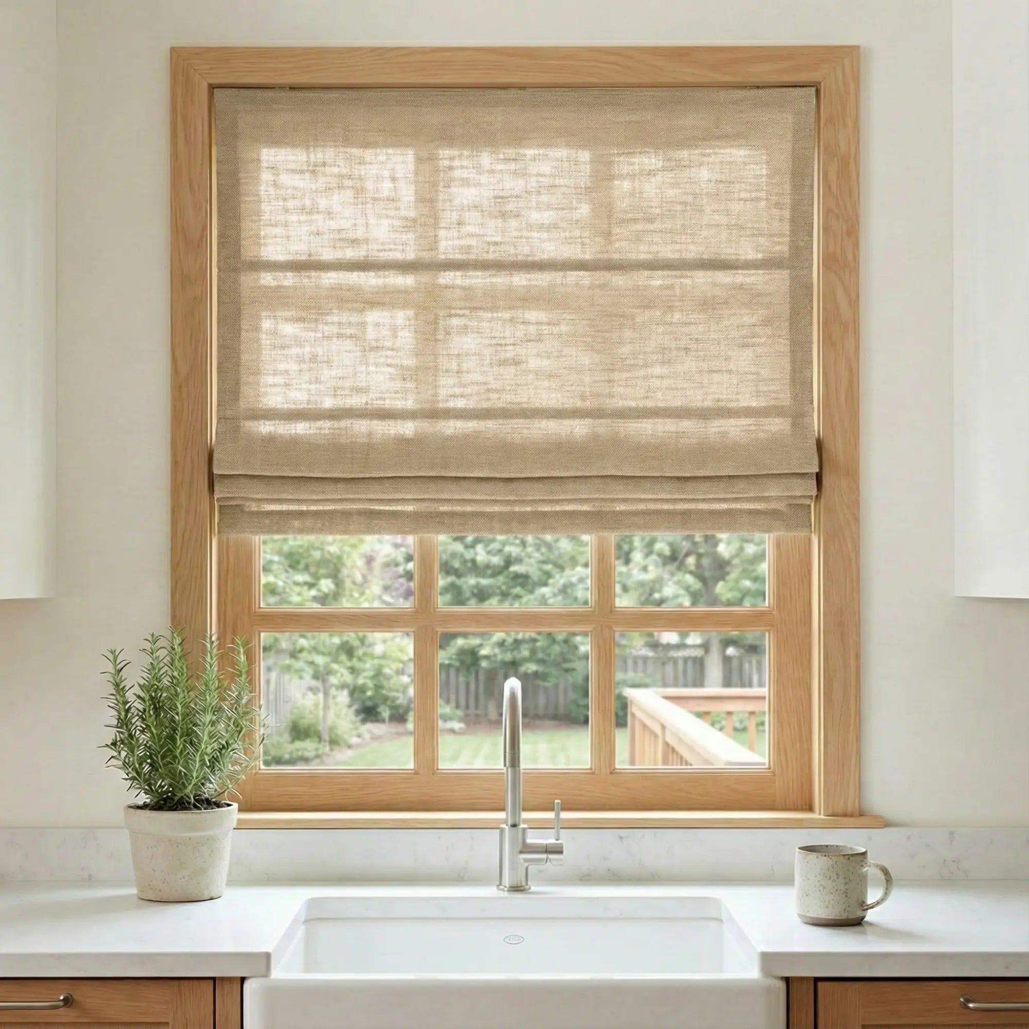Custom Semi-Blackout Beige Roman Shades-DRAPERYUSA