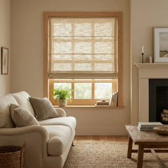 Custom Semi-Blackout Beige Roman Shades-DRAPERYUSA