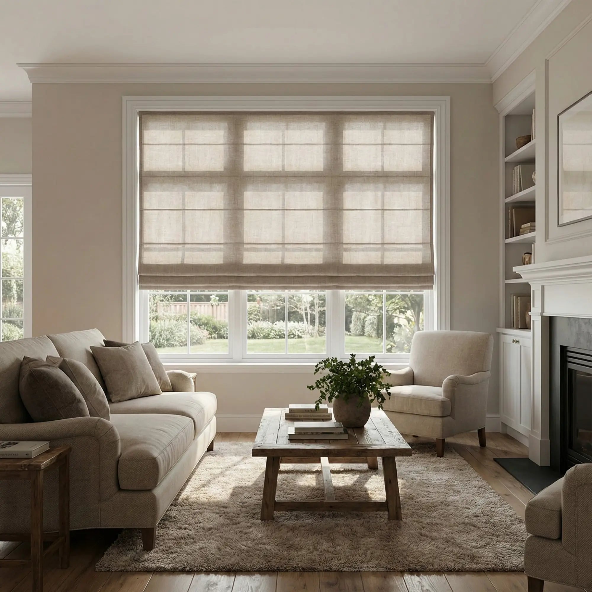 Custom Semi-Blackout Light Taupe Roman Shades-DRAPERYUSA