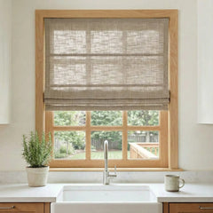 Custom Semi-Blackout Light Taupe Roman Shades-DRAPERYUSA