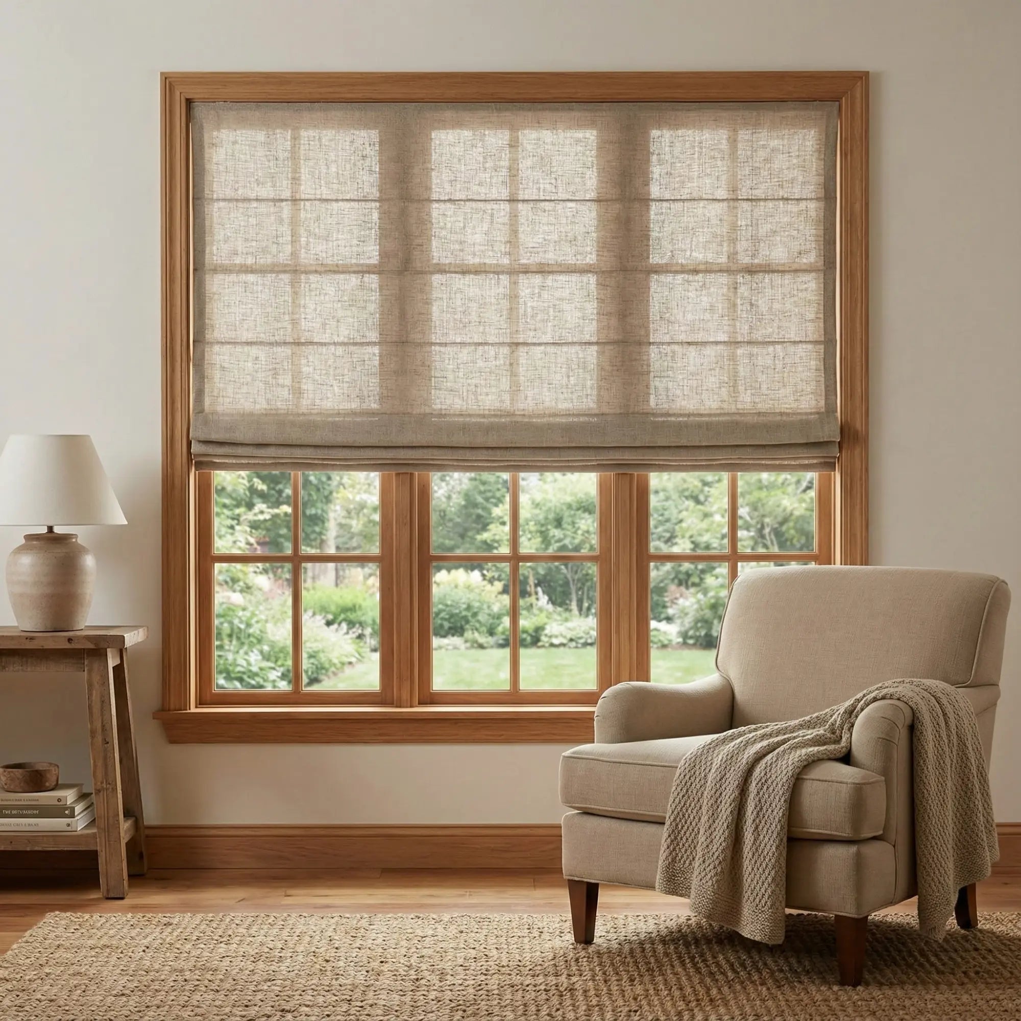 Custom Semi-Blackout Taupe Roman Shades-DRAPERYUSA