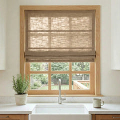 Custom Semi-Blackout Taupe Roman Shades-DRAPERYUSA