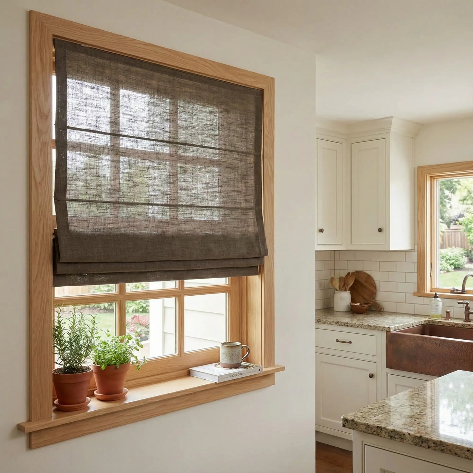 Custom Semi-Blackout Brown Gray Roman Shades-DRAPERYUSA