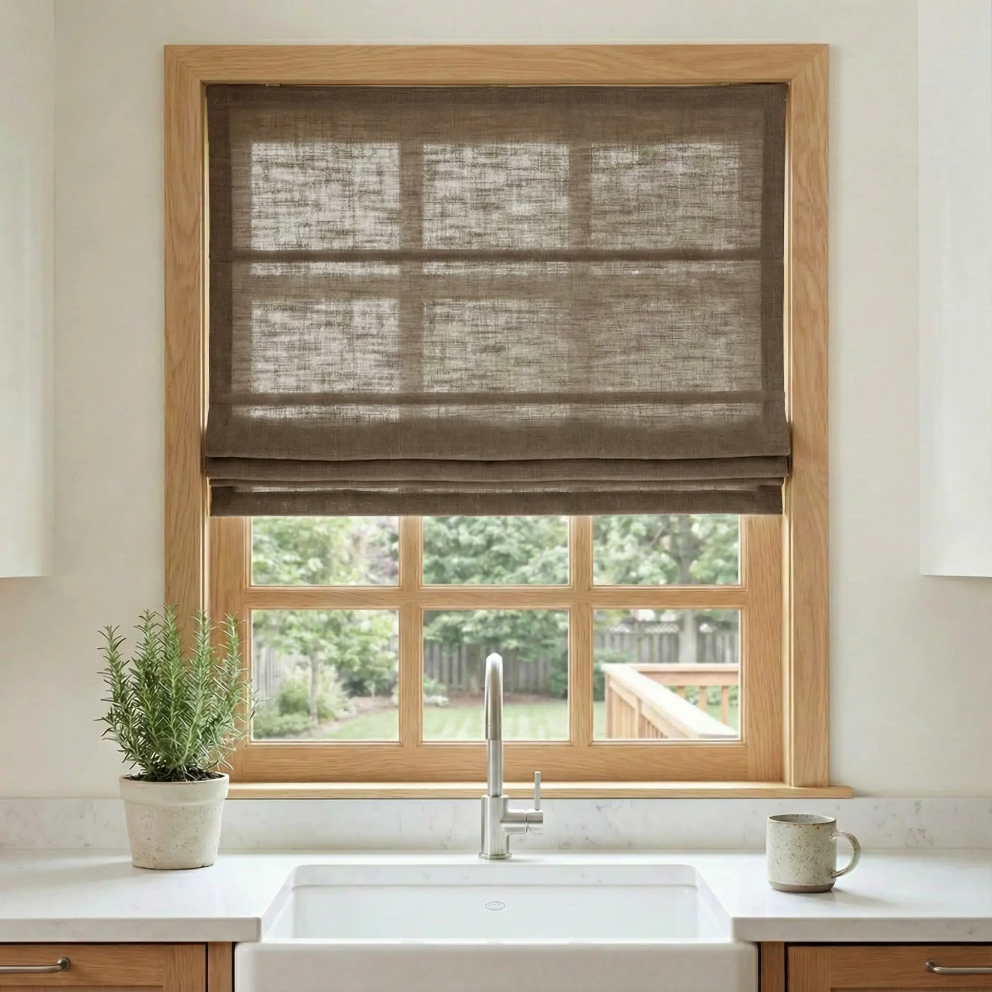 Custom Semi-Blackout Brown Gray Roman Shades-DRAPERYUSA