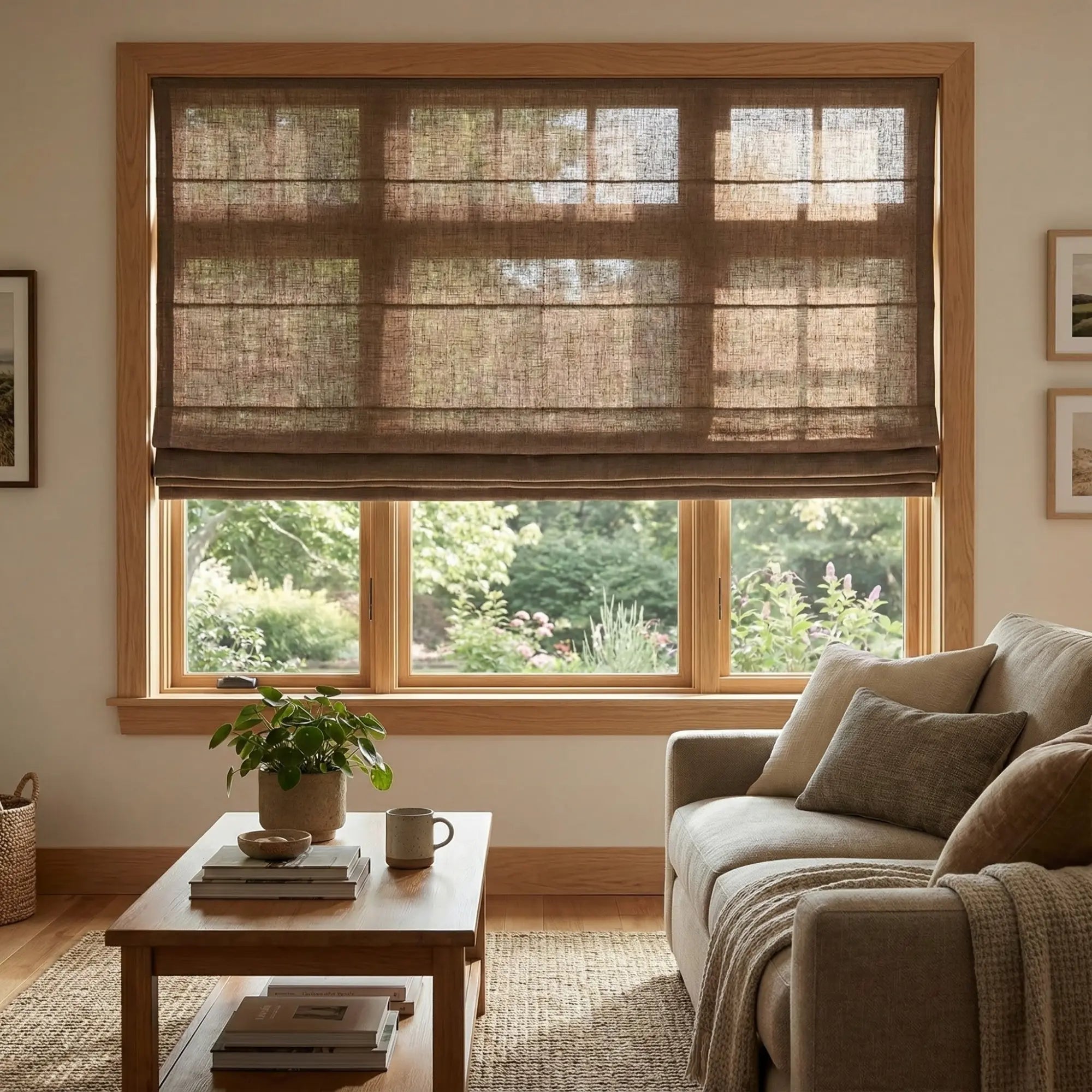 Custom Semi-Blackout Light Brown Roman Shades-DRAPERYUSA